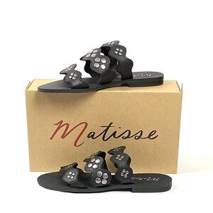 New Matisse Wide Eyed Studded Black Pebbled Leather Slide Sandal, 8 & 9